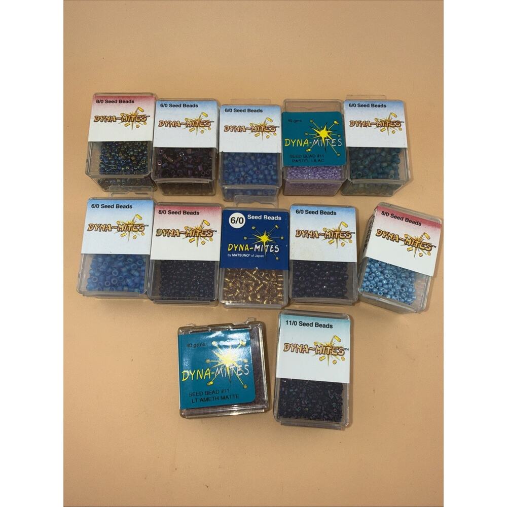 Lot Of 12 DYNA MITES SEED BEADS MULTI-COLOR/size Matsuno Japan 35-40 gram each